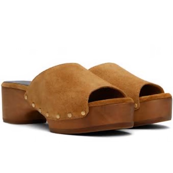 rag & bone Shoes - Rag & Bone Mara Brown Suede Platform Clog Mules Studded Wood Heel Sandals 38